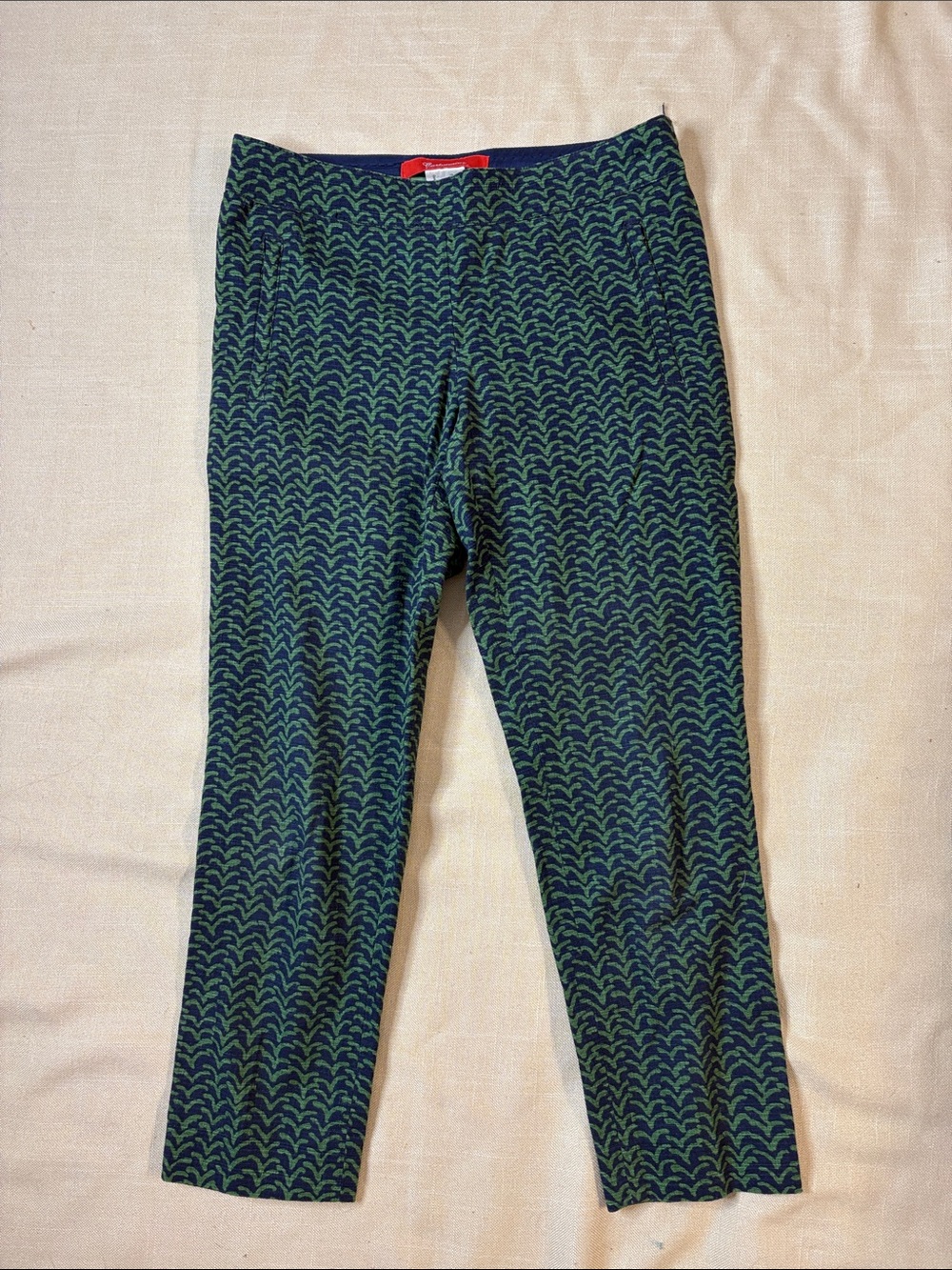Cartonnier Green and Navy Patterned Capris